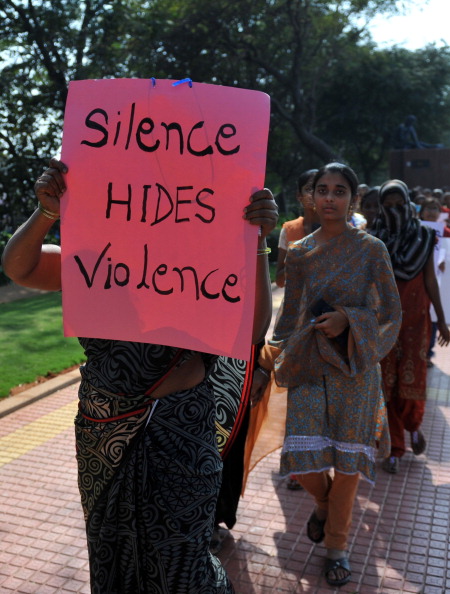 Indian students of various organisations hold placards as they shout slogans during a demonstration in Hyderabad on January 3, 2013. 
