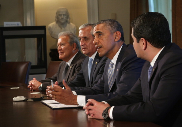U.S. President Barack Obama speaks with President Otto Perez Molina of Guatemala, President Juan Orlando Hernandez of Honduras and President Salvador Sanchez Ceren of El Salvador about the current situation of migrant children traveling alone to the U.S. (Photo by Alex Wong/Getty Images)